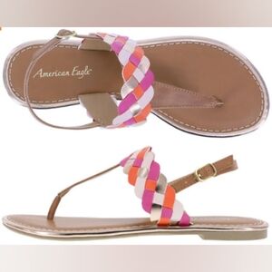American Eagle Women's Size 7.5 Faux Leather Braided Strappy Sandals